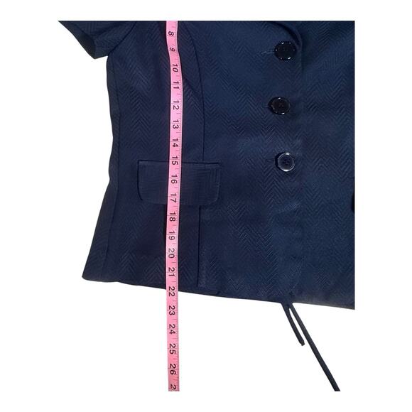 Vintage Sweet Suit Navy Herringbone Blazer Short Sleeve Button Front Size 10 - Picture 8 of 8